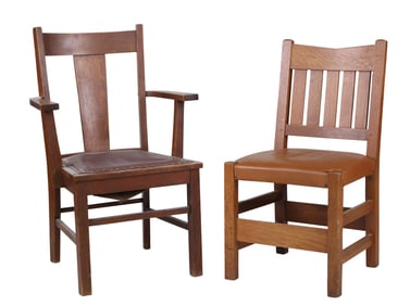 Stickley Oak and Leather Seat Side Chair