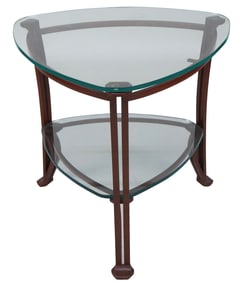 Modern Painted Metal Glass Top Two Tiered Side Table