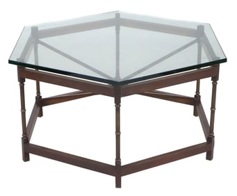 Modern Patinated Metal and Glass Top Hexagonal Low Table