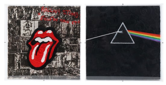 Stephen Wilson, 1942-, Two Album Covers, Embroidered Assemblage