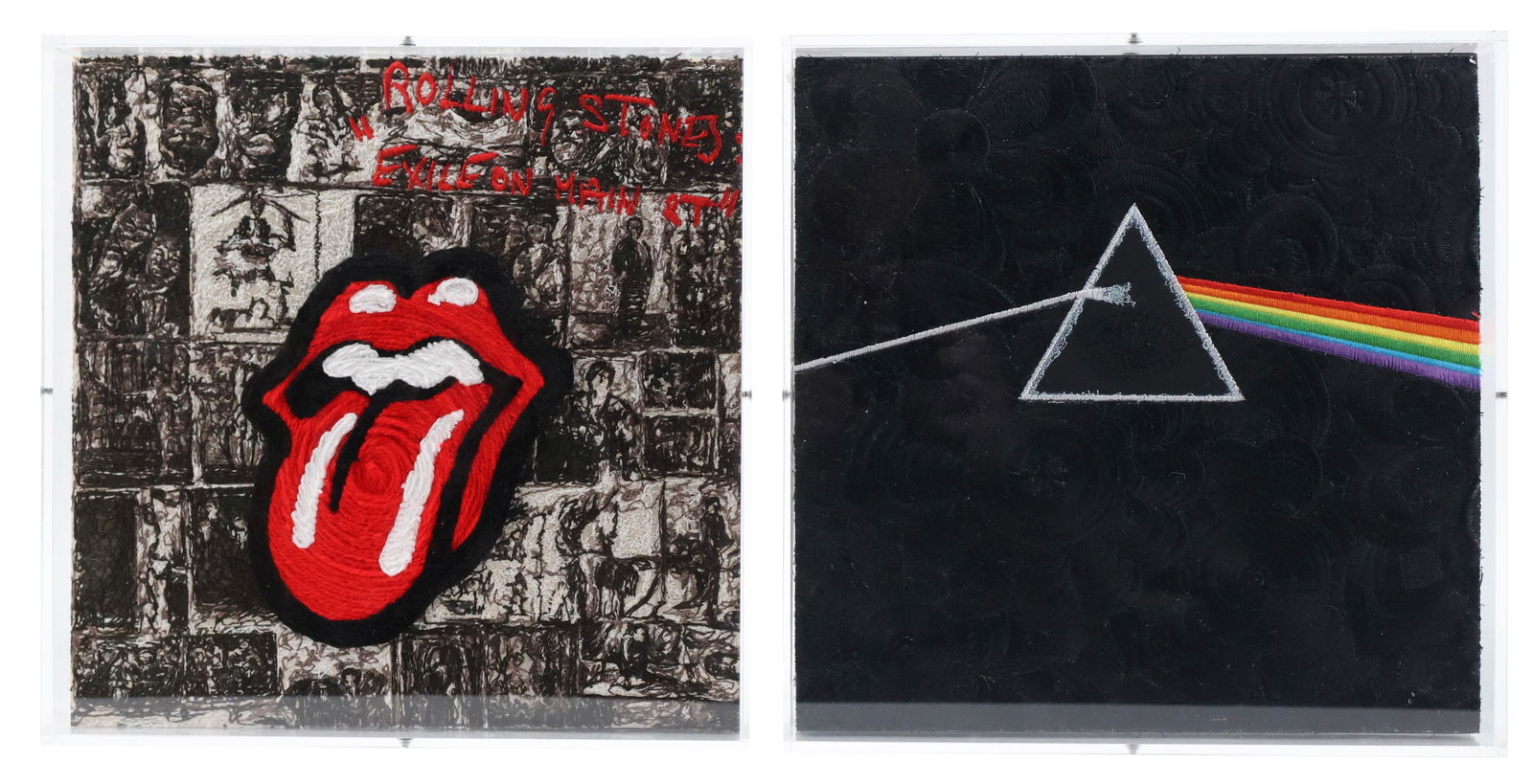 Stephen Wilson, 1942-, Two Album Covers, Embroidered Assemblage (1 of 14)