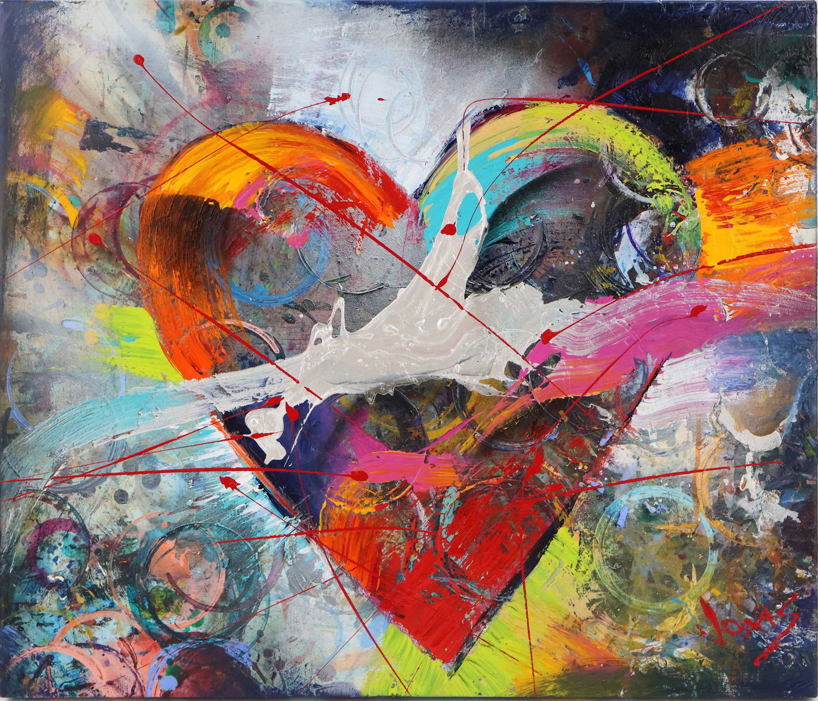 Jonas Gerard, 1941-2020, Love Happens #1, Mixed Media on Canvas: Jonas Gerard1941-2020Love Happens #1Mixed Media on CanvasSigned, titled, and dated 1/31/14 verso.22 x 26 in. (55.9 x 66 cm.)
