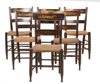 Six Similar Stencil-Decorated and Grain Painted Side Chairs