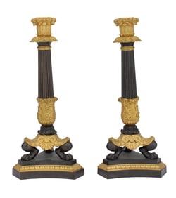 Pair of Charles X Style Parcel-Gilt Metal Candlesticks