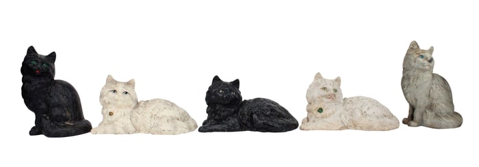 Five Black and White Painted Cat-Form Cast-Iron Doorstops