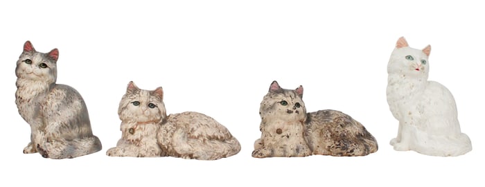 Four White Painted Cat-Form Cast-Iron Doorstops