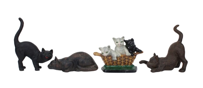 Four Cast-Iron Cat-Form Doorstops