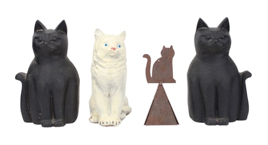 Pair of Black-Painted Cast-Iron Cat-Form Doorstops