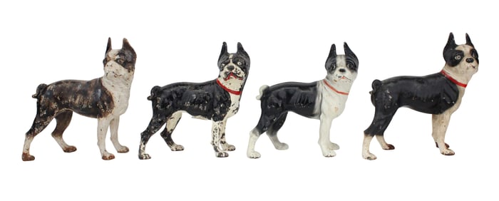 Four Painted and Cast-Iron Boston Terrier Doorstops