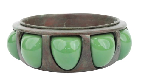 Tiffany Studios Green Lobed Glass Bronze Bowl