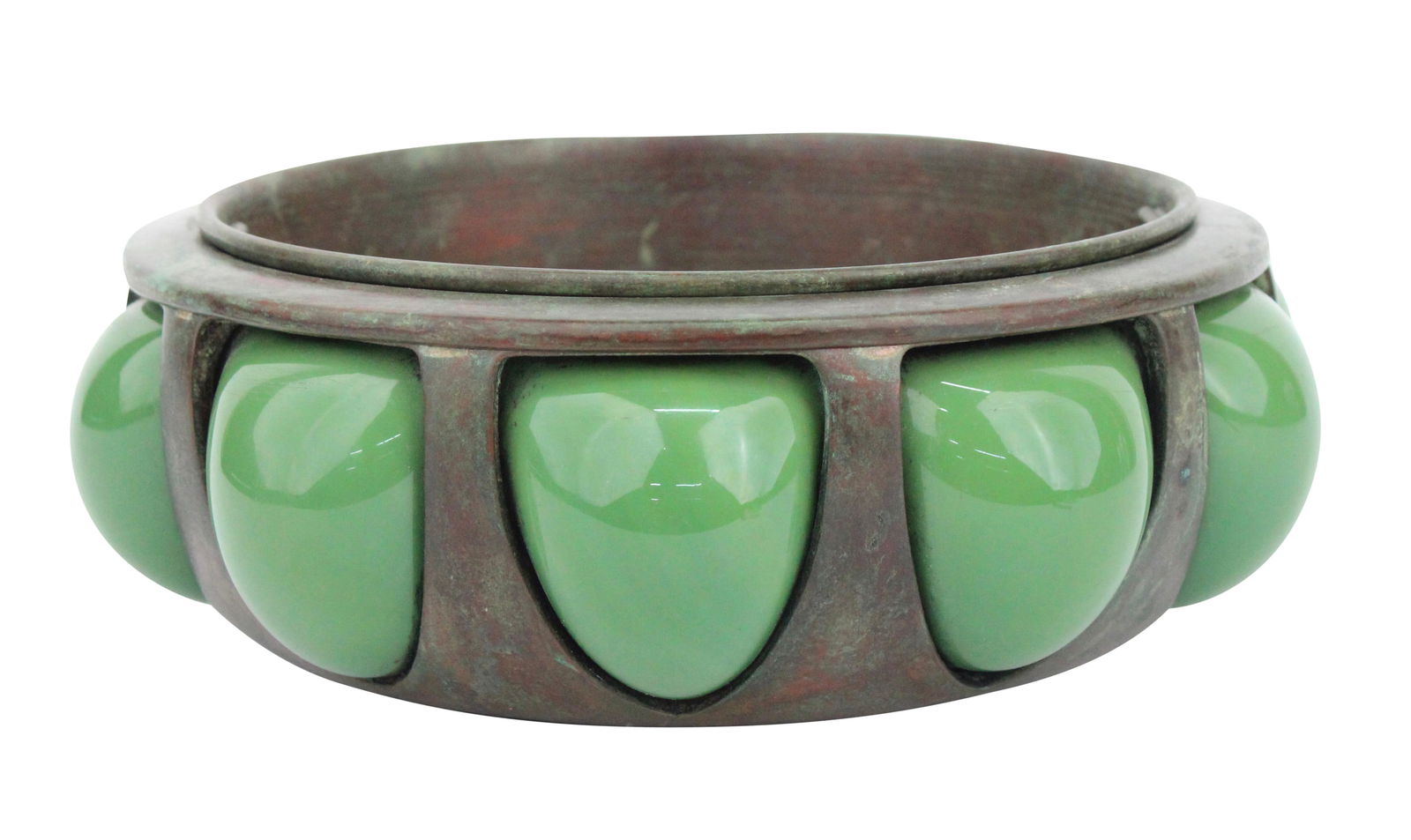 Tiffany Studios Green Lobed Glass Bronze Bowl (1 of 7)