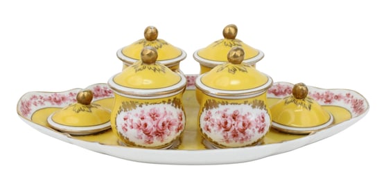 Porcelain Pot de Creme Set on Tray