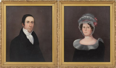 Pair of Portraits, Oil on Canvas Mounted on Board