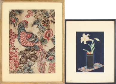Parrot and Flowers, Fabric Panel