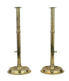 Pair of Brass Push-Up Pulpit Candlesticks