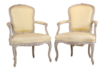Pair of Louis XV White Painted Fauteuil en Cabriolet