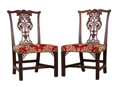 Pair of George III Style Highly Carved Mahogany Side Chairs