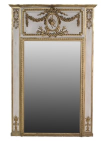 Louis XVI Style White and Gilt Trumeau Mirror