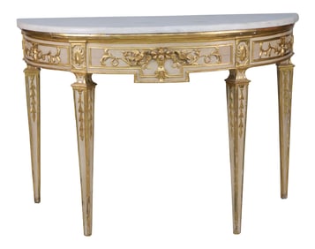 Neoclassical Gilt and Painted Marble Top Pier Table
