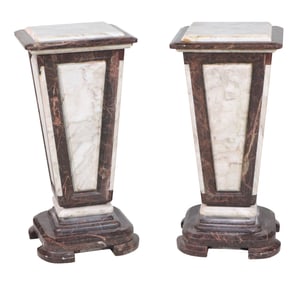 Pair of White and Red Marble Pedestals