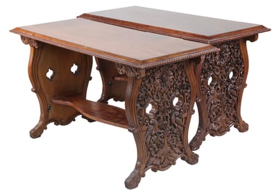 Pair of Anglo-Indian Carved Hardwood Rectangular Center Tables