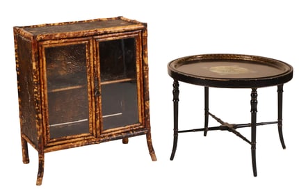 Painted and Parcel-Gilt Tole Tray on Stand