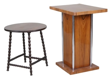 Art Deco Walnut and Chrome Pedestal