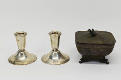 Pair of Newport Sterling Silver Short Candlesticks