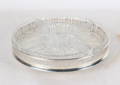Silver Plated Serving Tray With Separated Crystal Inserts