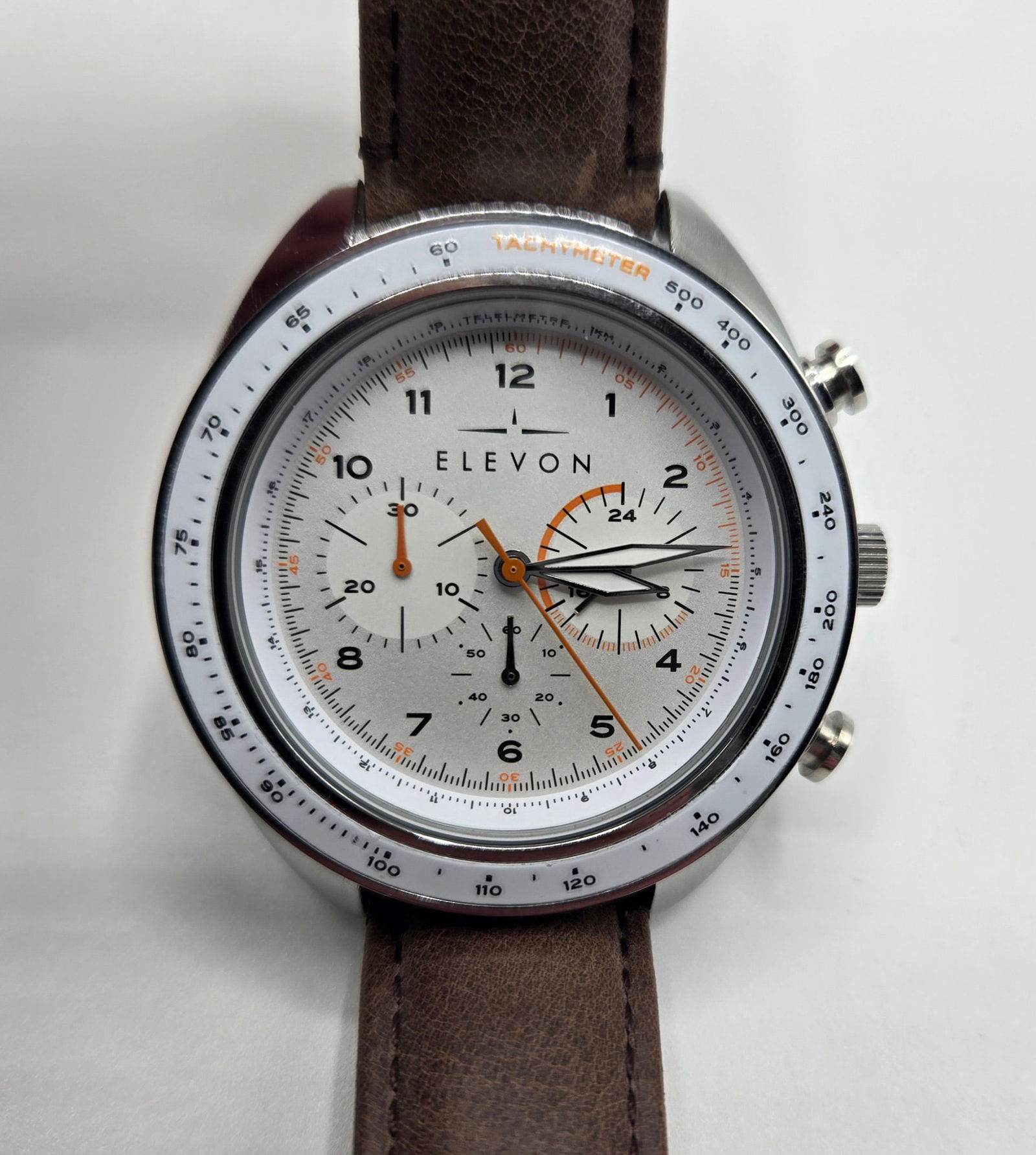 Men's Elevon Bombardier Chronograph Quartz Watch: Men's Elevon Bombardier Chronograph Quartz WatchMen's Elevon Pre-Owned Quartz Watch in overall good condition.Typical wear from pre-owned condition.Currently functioning and keeps time but not guarant