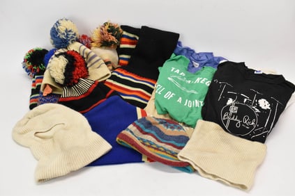 Vintage Group of Assorted Wool Ski Hats and Cotton Tees