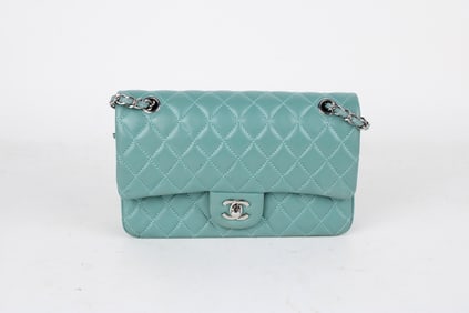 Faux Chanel Small Classic Double Flap Light Blue Bag