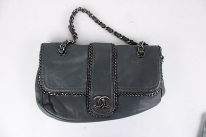 Faux Chanel Madison Flap Grey Leather Shoulder Bag