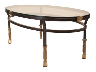 Modern Glass Top Black Painted Metal Low Table