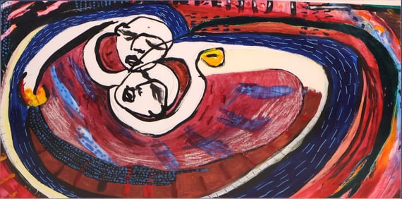 Two Abstract Faces, Mixed Media on Paper