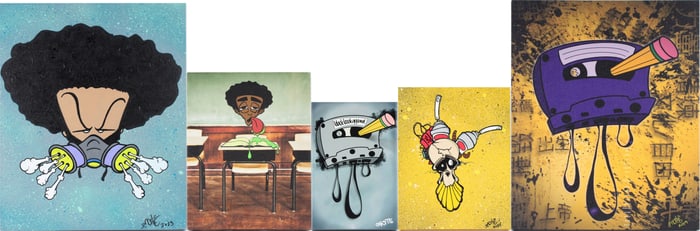 Oncite, Five Graffiti Style, Prints on Canvas