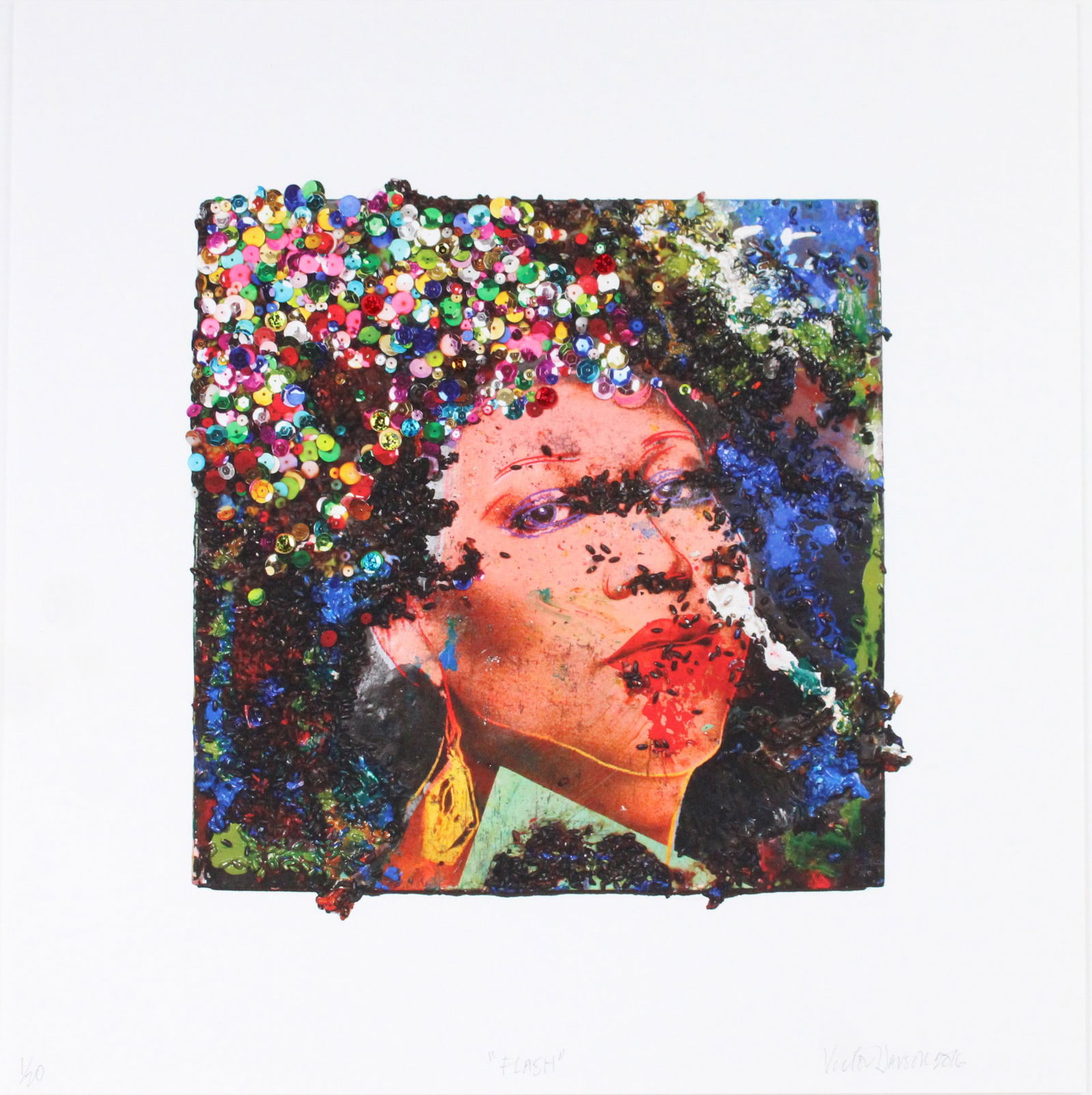 Victor Davson, 1948-, Flash, Pigment Print with Sequins: Victor Davson1948-FlashPigment Print with SequinsArchival pigment print with sequins on thick wove paper, 2015. Signed, titled, dated 2016 and inscribed "1/20" in pencil, lower margin. This print repr