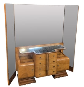 Art Deco Style Burlwood Mirrored Vanity