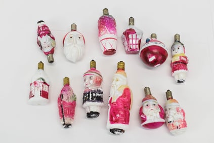 Group of Seven Assorted Santa Claus Christmas Light Bulbs