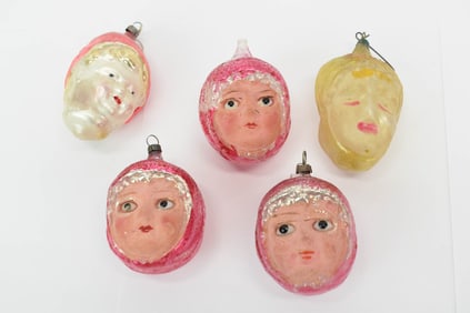Group of Three Christmas Girl Head Ornaments