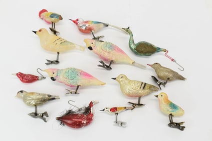 Group of 13 Glass Bird From Christmas Ornaments
