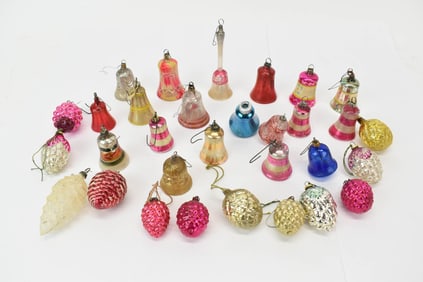 Group of 31 Glass Bell and Pine Cone Christmas Ornaments