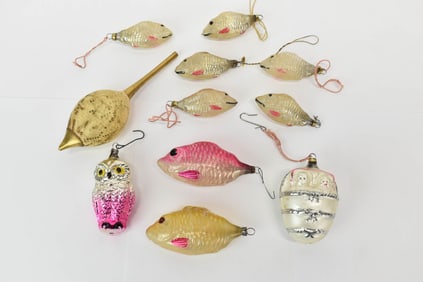 Group of Assorted Glass Christmas Fish Ornaments