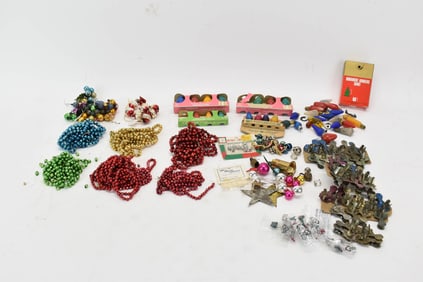 Group of Assorted Christmas Ornaments, Garland and Light