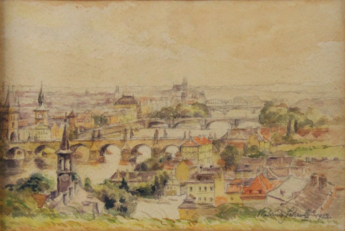 Bird's Eye View of Prague, Watercolor on Paper (1 of 7)