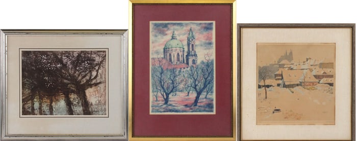 Jaromir Stretti-Zamponi, Czech 1882-1959, Street Scene, Aquatint