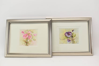 Ann Piekarz, Two Floral Still Lifes, Watercolors