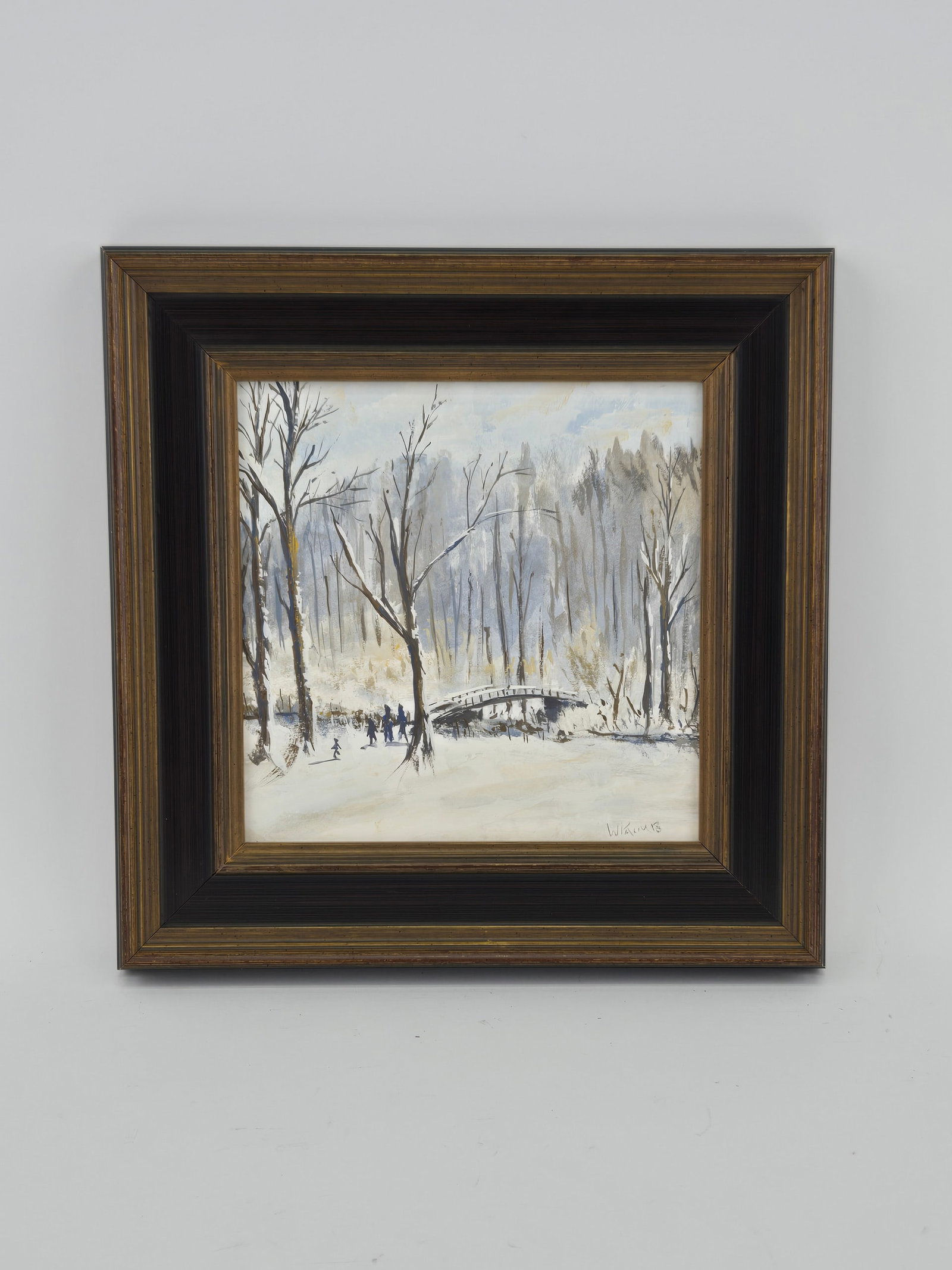 William Palm, 1970-, Winter Scene, Oil on Board: William Palm 1970- Winter Scene Oil on Board William Palm, Winter Scene, signed l.r in overall good condition. Artist bio on verso Overall: 12" x 12", Sight: 7.5" x 7.5"