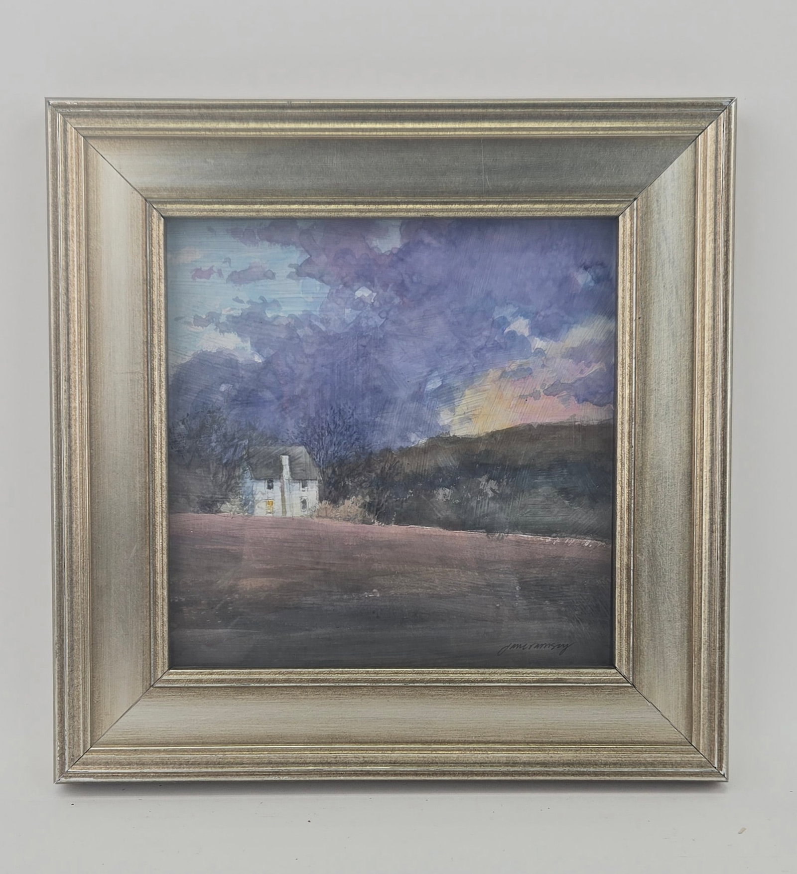 Jane Ramsey, A Slice Of Light, Watercolor: Jane Ramsey A Slice Of Light Watercolor Jane Ramset, A Slice of Light, Watercolor, signed l.r Depicting a house and large colorful sky Overall: 11.5" x 11.5", Sight: 8" x 8"