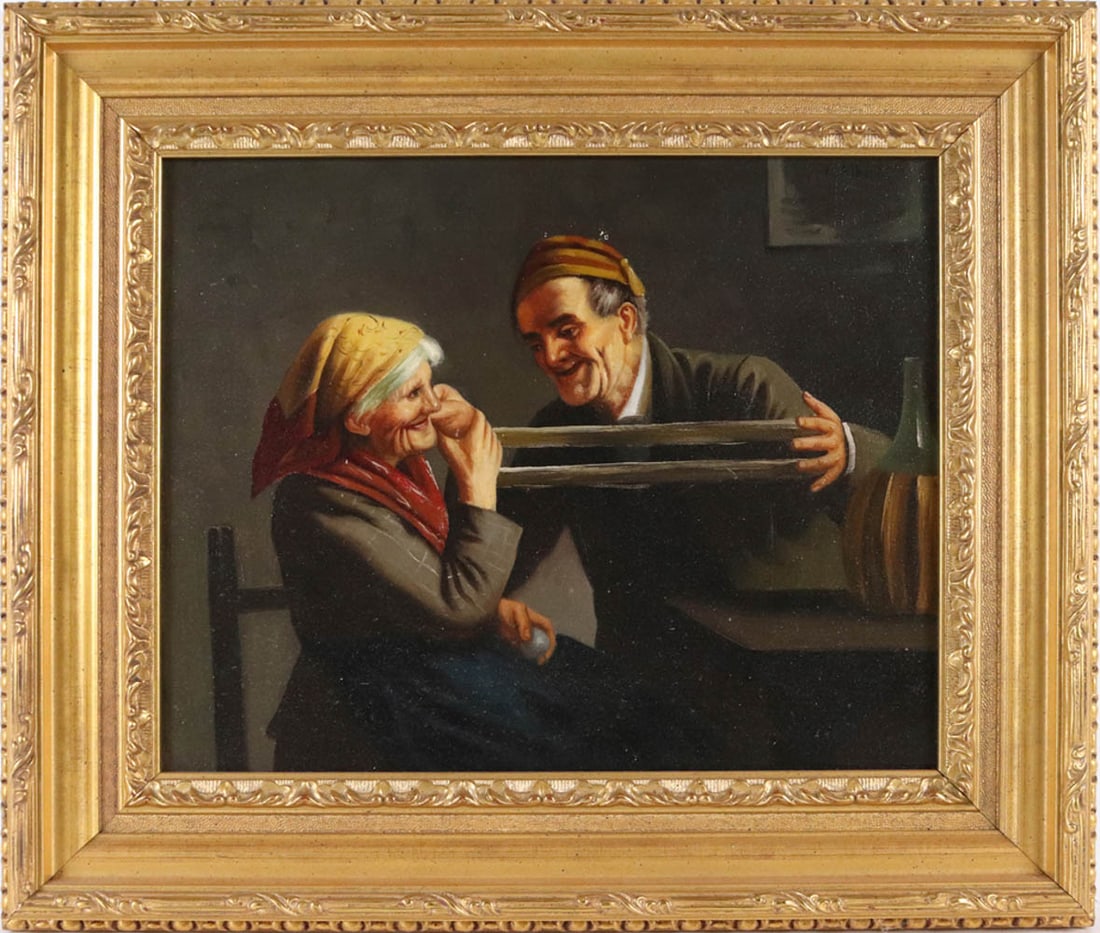 V. Albori, Portrait of a Lady and Gentleman: V. Albori, Portrait of a Lady and Gentleman V. Albori, Portrait of a Lady and Gentleman V. Albori, Portrait of a Lady and Gentleman (Active 19th/20th C.) oil on canvas, signed "V. Albori" u.r. Overall
